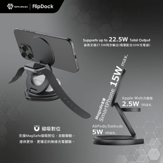 Savewo FlipDock 三合一無綫充電架 (end Sep)